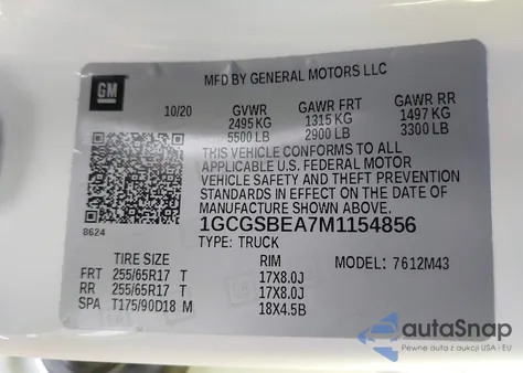 2021 Chevrolet Colorado 2Wd Short Box Wt из США, поврежденный, VIN 1GCGSBEA7M1154856